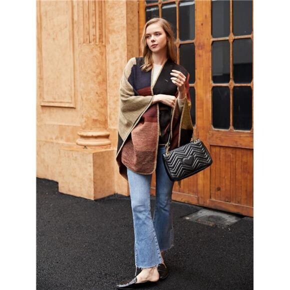 Women's Printed Shawl Wrap Fashionable Open Front Poncho Cape, - Picture 5 of 7